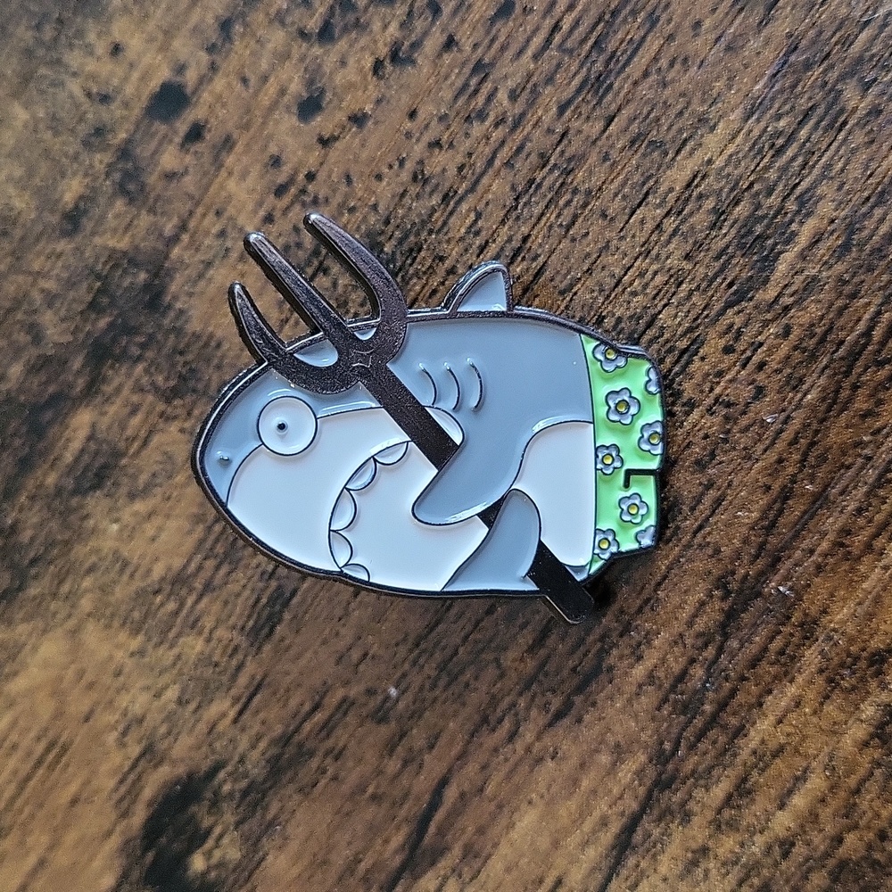 Shark with Pitchfork Enamel Pin
